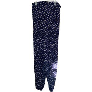 Sav LaBrant Strapless Blue Floral Printed Tube Capri Summer Jumpsuit Medium